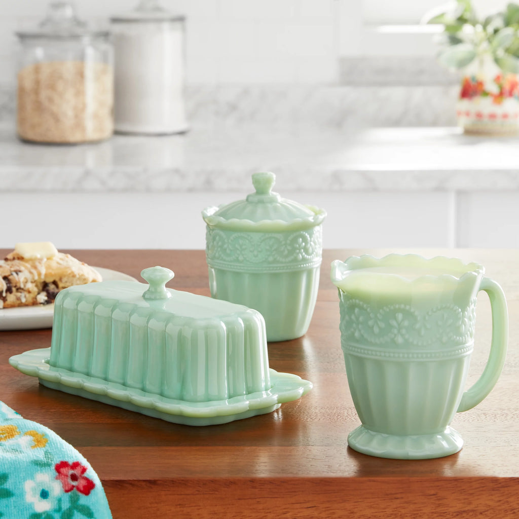 3-Piece Glass Sugar Bowl Creamer & Butter Dish Set N365723