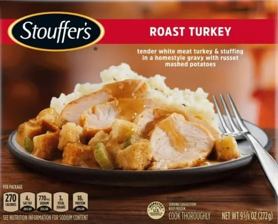9.875 oz Ketchup Glazed Meatloaf Meal and 9.625 oz Roast Tender White Turkey Frozen Meal Pack of 8 U287