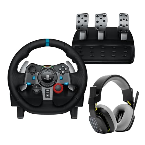 G29 Driving Force Racing Wheel and Pedals with Force Feedback and Real Leather, ASTRO A10 Gen 2 Wired Headset - Black E873641