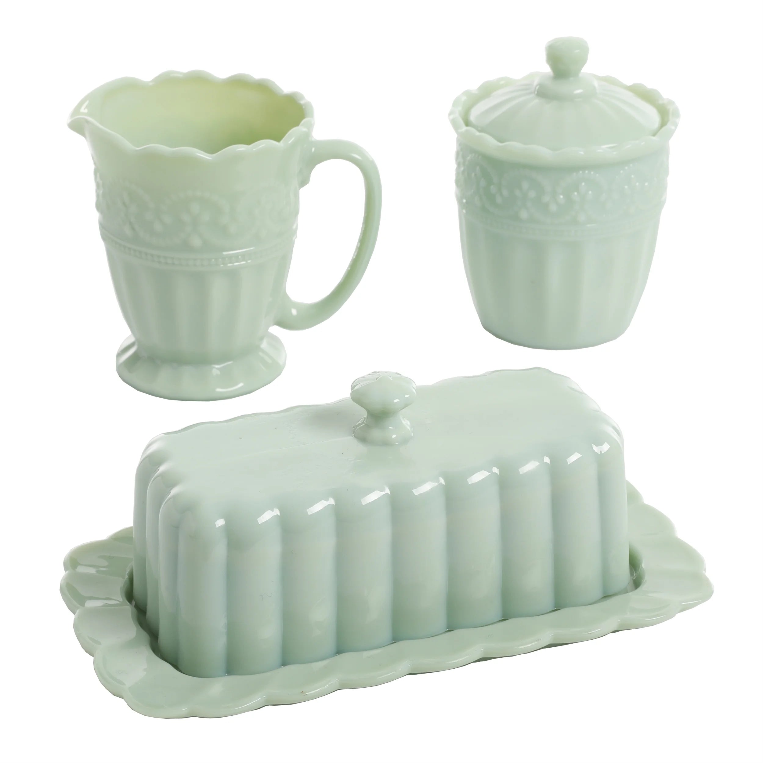 3-Piece Glass Sugar Bowl Creamer & Butter Dish Set N365723