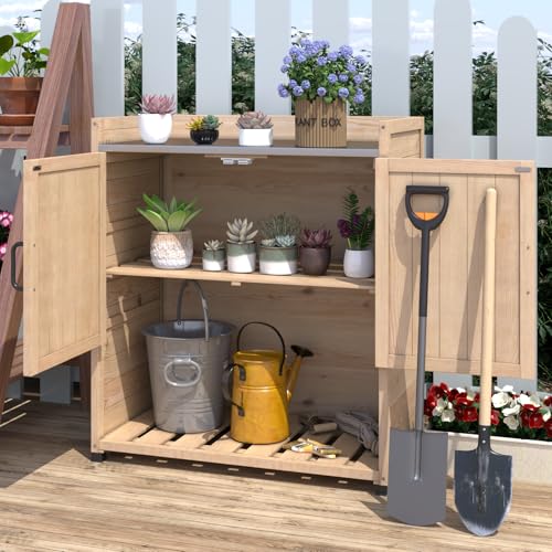 Grey Outdoor Storage Cabinet with Potting Bench Table E37935