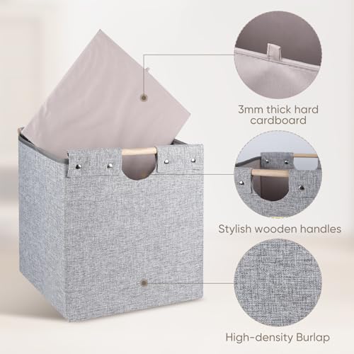 4 Pack Beige Fabric Storage Cubes with Wooden Handles G9048