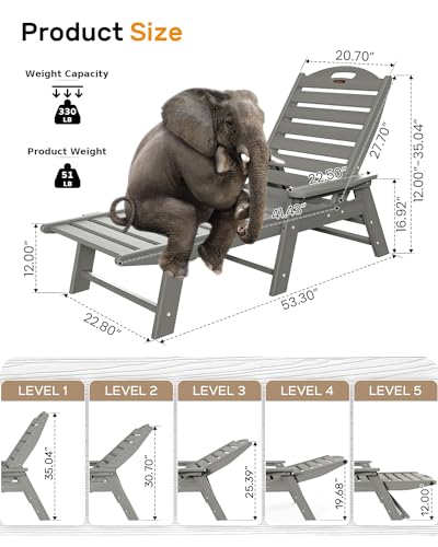 Grey Adjustable 5-Position Chaise Lounge Chair N457825