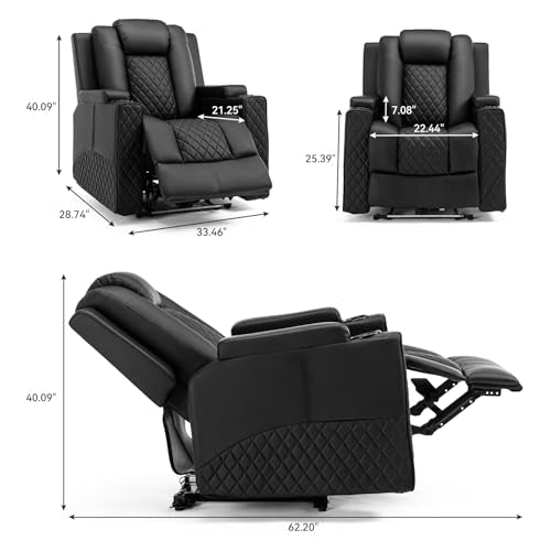 Power Recliner Chair PU Leather Electric Massage Recliner Sofa Black A8319