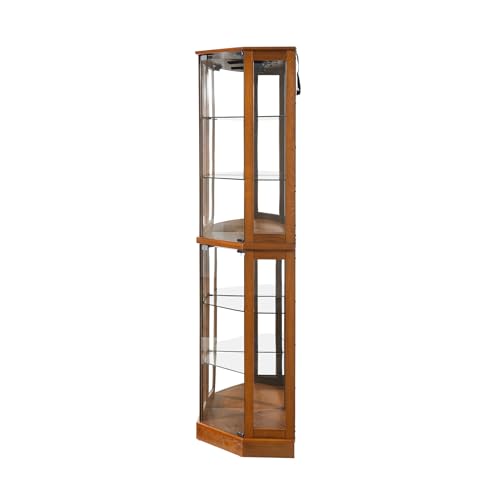 Lighted Corner Display Curio Cabinet 6-Shelf Wooden Display Cabinet with Adjustable Shelves 72" Tall Glass Shelving Unit Walnut W360164