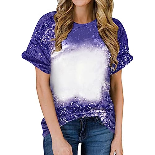 Plus Size Bleached Blank Print Loose Round Neck T-Shirt D131206
