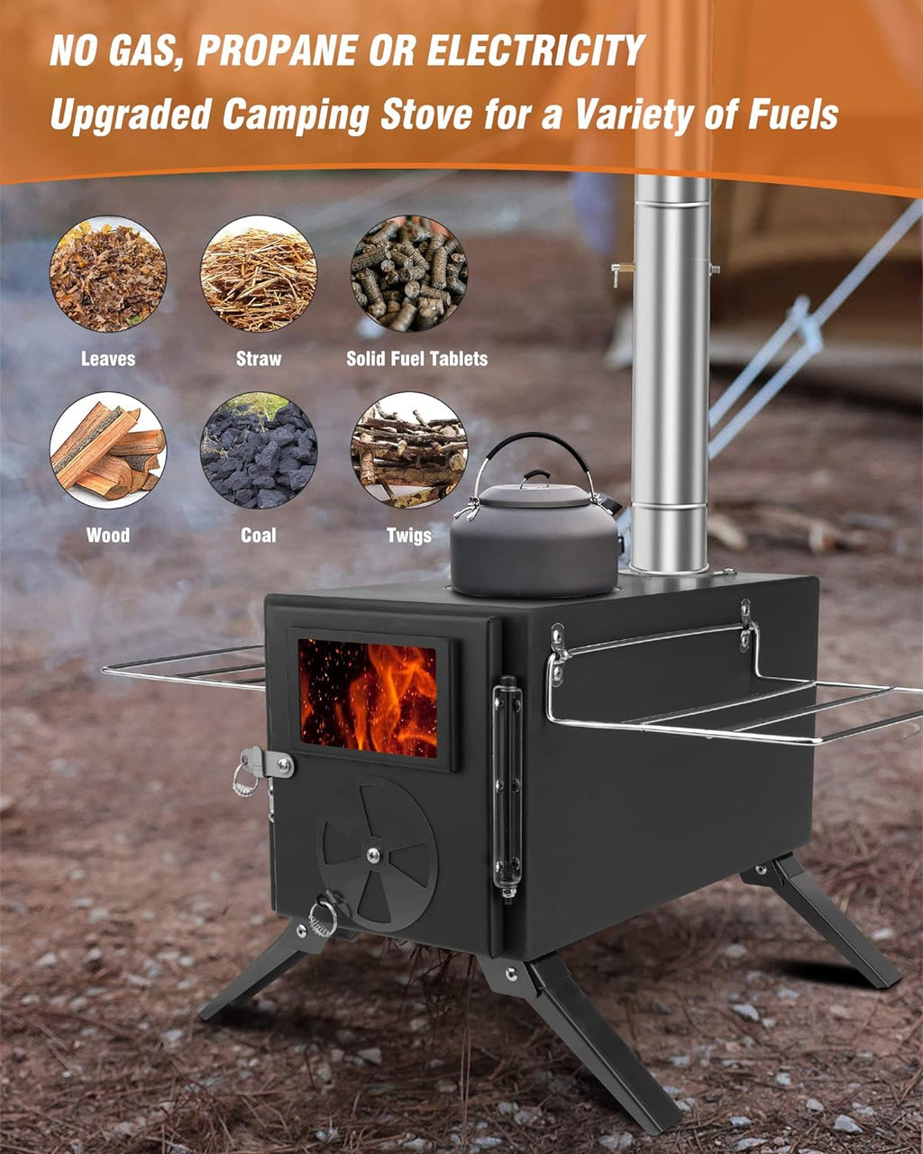 Portable Wood Burning Stove with Chimney Pipes A53595