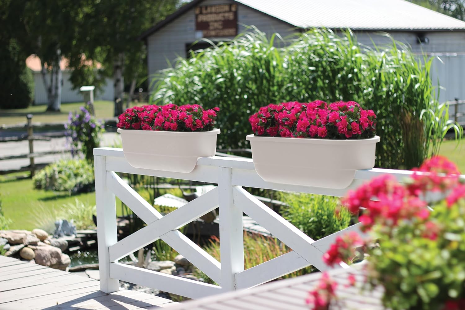 White 24" Dual Deck Railing Planter (Set of 2) O578731