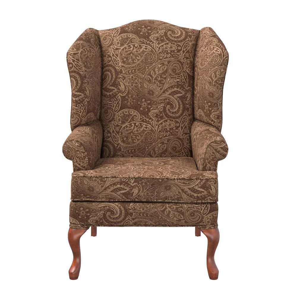 Paisley Cocoa Brown Chenille Fabric Wing Back Accent Chair L75046