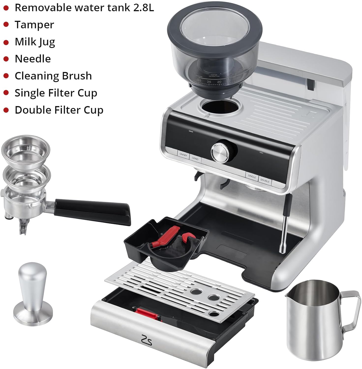 Stainless Steel Espresso Machine 20 Bar Pressure with Milk Frother 2.8l Water Tank G3302
