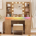 White Vanity Desk with Mirror and Lights, 3 Drawers and Cabinets E10663