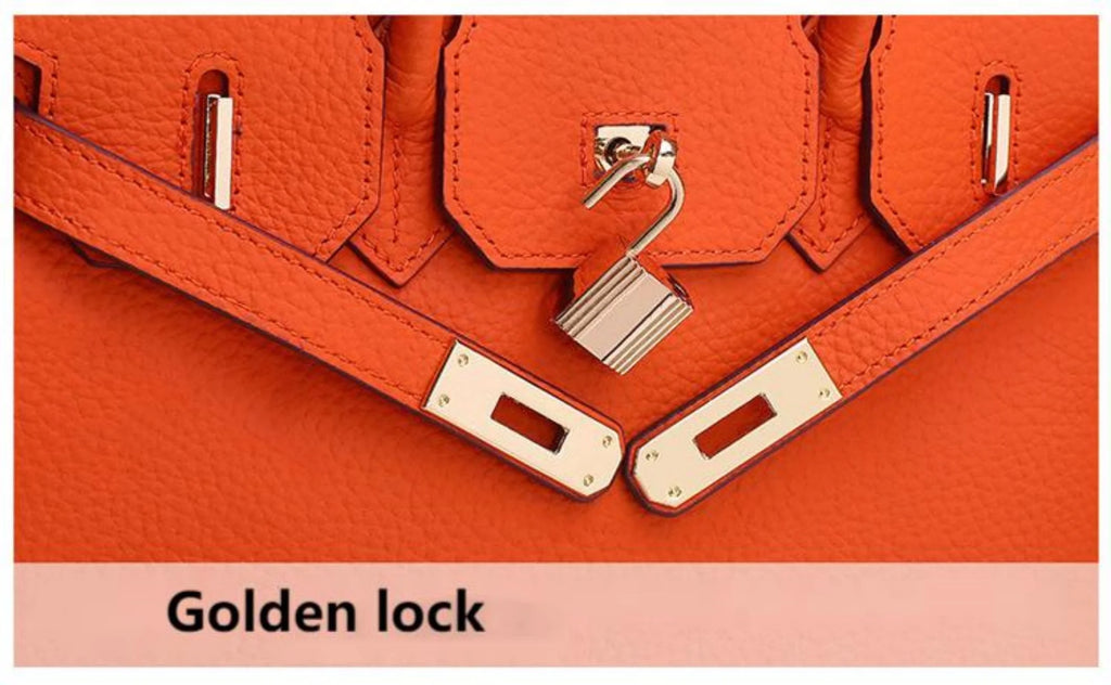 Genuine Leather Tote Shoulder Bag Orange U410