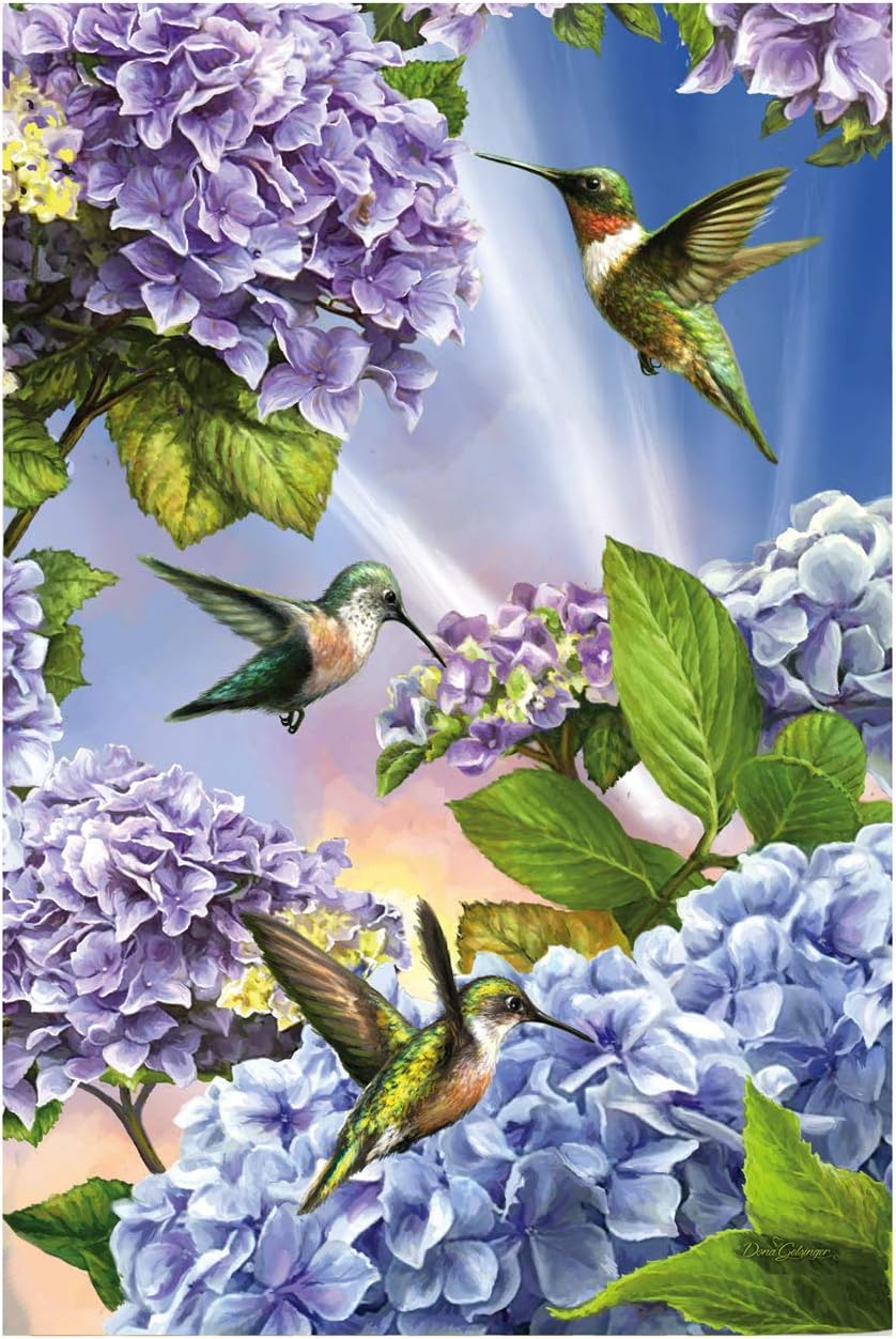 Hummingbirds and Hydrangeas Garden Suede Flag 12.5 x 18 Inch Double Sided Outdoor Flag A6526