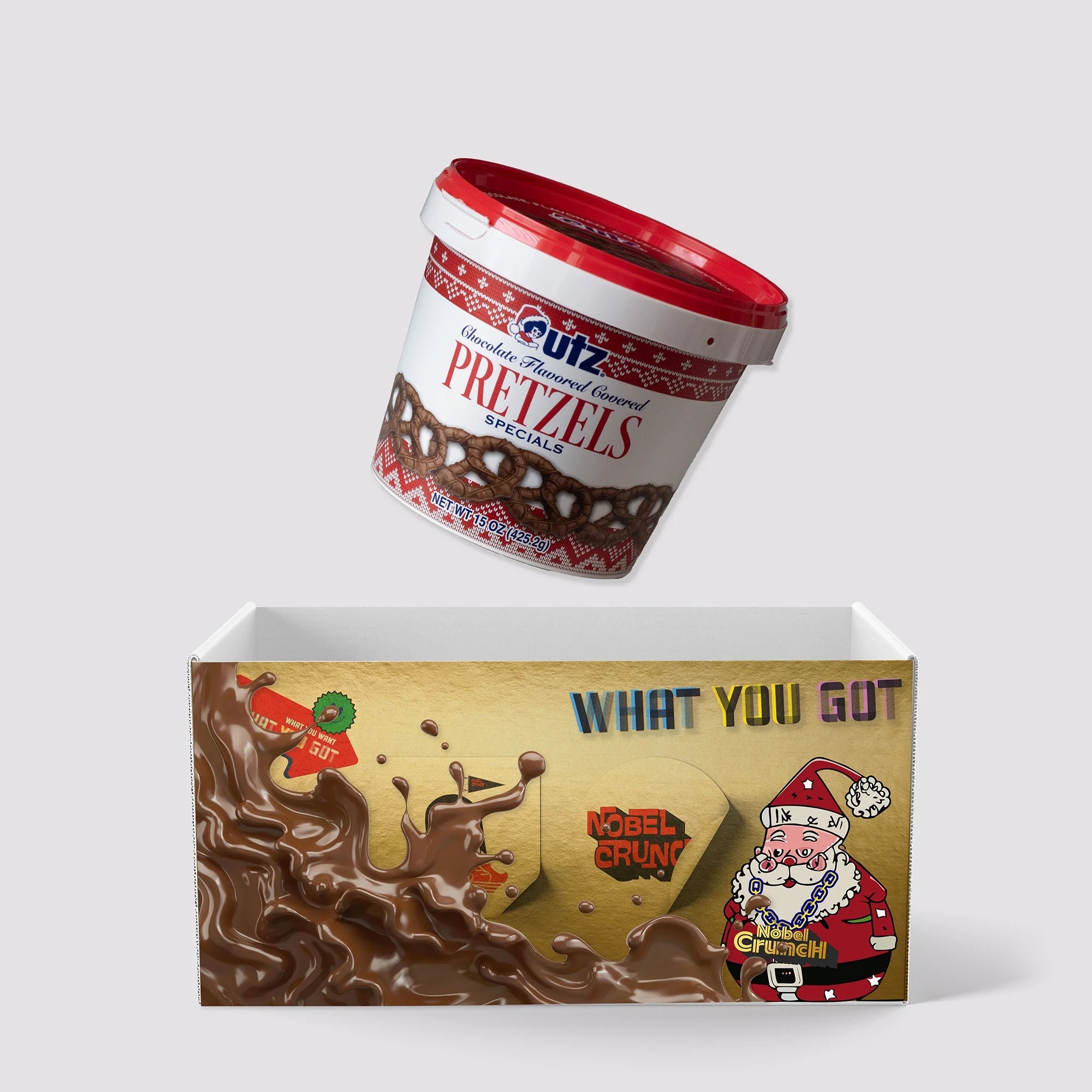 Chocolate Flavored Covered Holiday Pretzels (3, 15oz barrels) - Sweet and Salty Kettle Popcorn (1, 5.5oz) - 4 Items Total V481948
