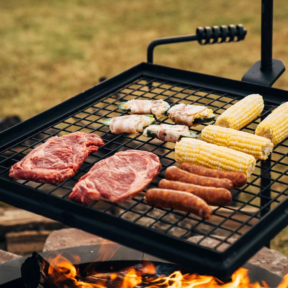Adjustable Swivel Grill with Steel Mesh Wire Cooking Grate and Spike Pole V2251