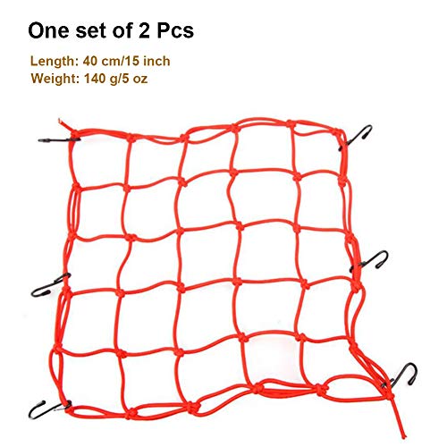 2 Pcs 15 inch Heavy-Duty Elastic Motorcycle Cargo Net with 6 Adjustable Hooks R5173