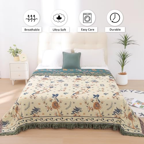 Beige 100% Organic Cotton Throw Blanket 80" x 90" J90993