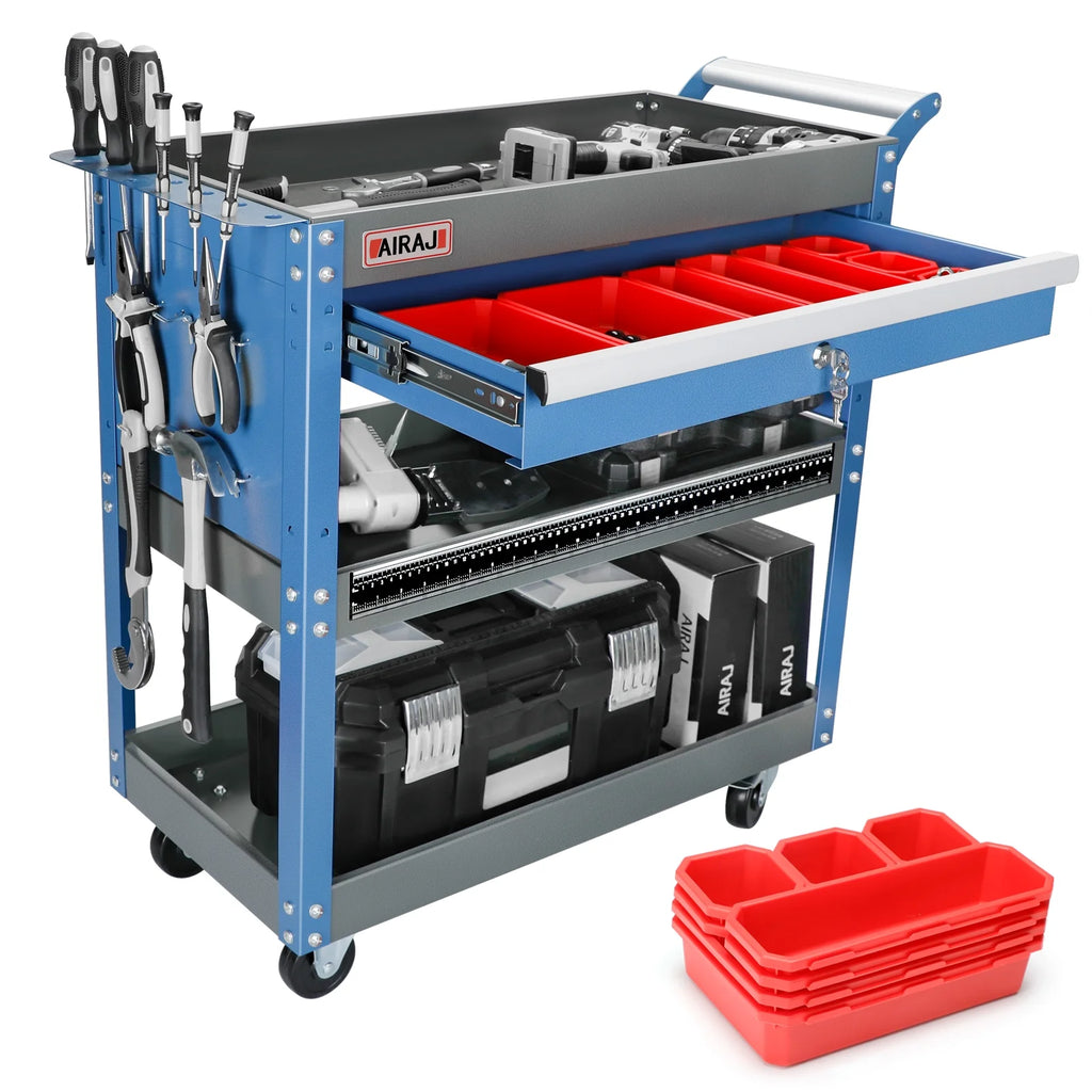 Tool Trolley with Hook, Non-slip Pearl Set, Ergonomic Handles, Rubber Brake Wheels K557