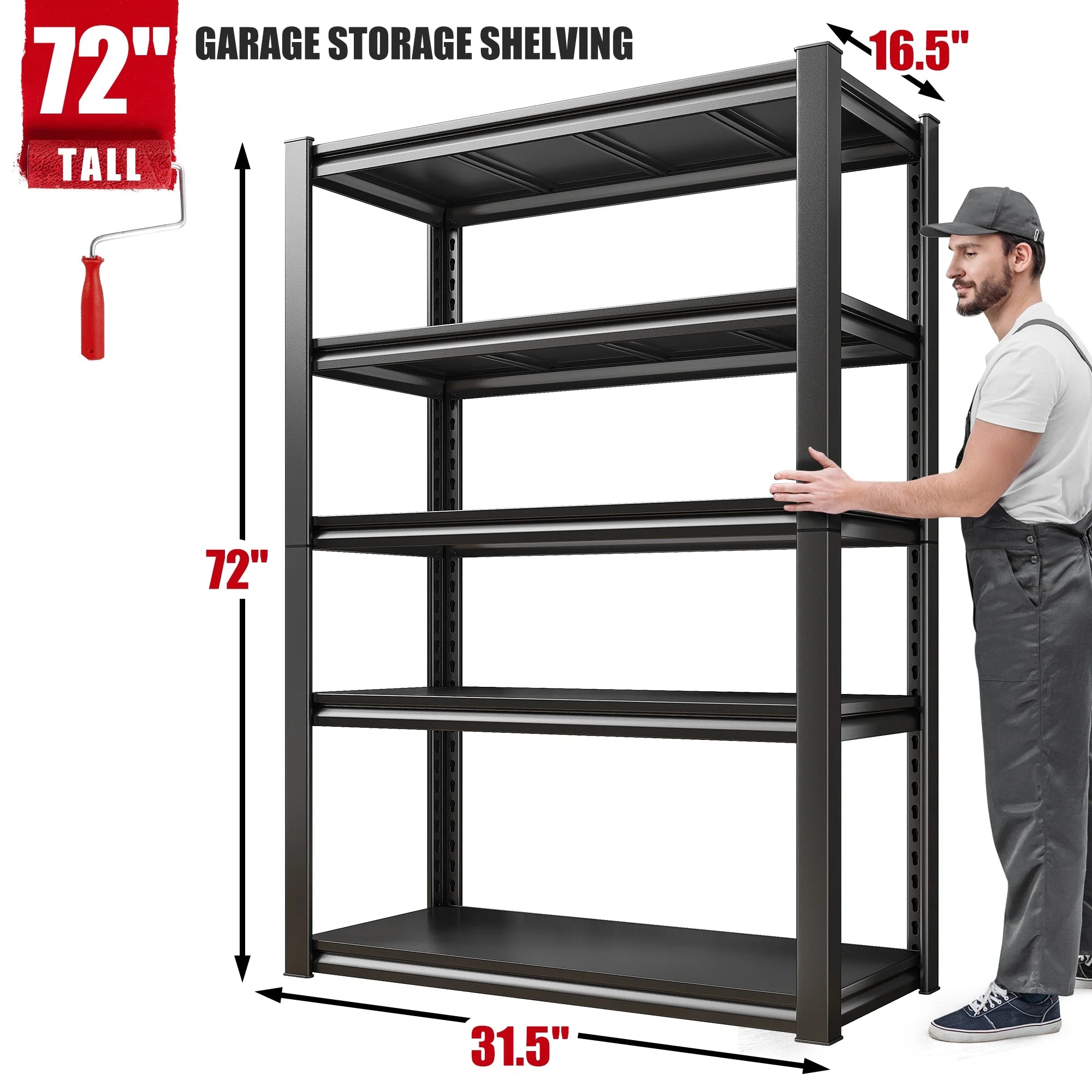 72"H 5-Shelf Heavy Duty Metal Storage Shelving Unit Black L659550