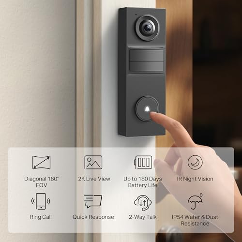 2K 5MP Wired Smart Video Doorbell Camera with Color Night Vision W858570