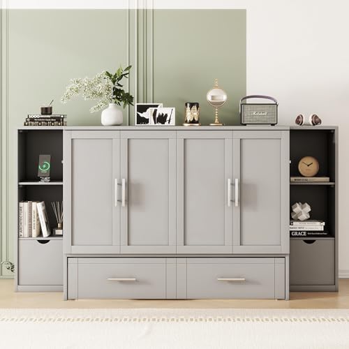 Queen Size Solid Wood Murphy Wall Bed with Storage T8400