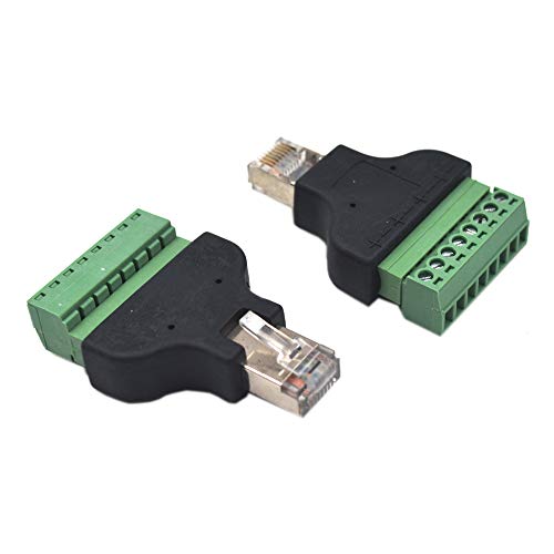2-pack RJ45 Ethernet 8P8C Male to AV 8 Pin Screw Terminal Adapter Block Plug T3448