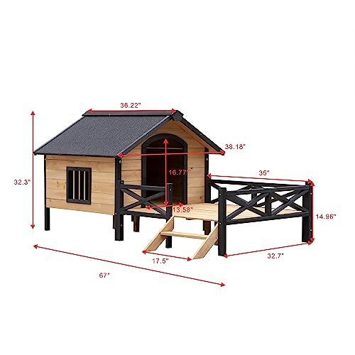 Large Wooden Dog Kennel with Porch C46625