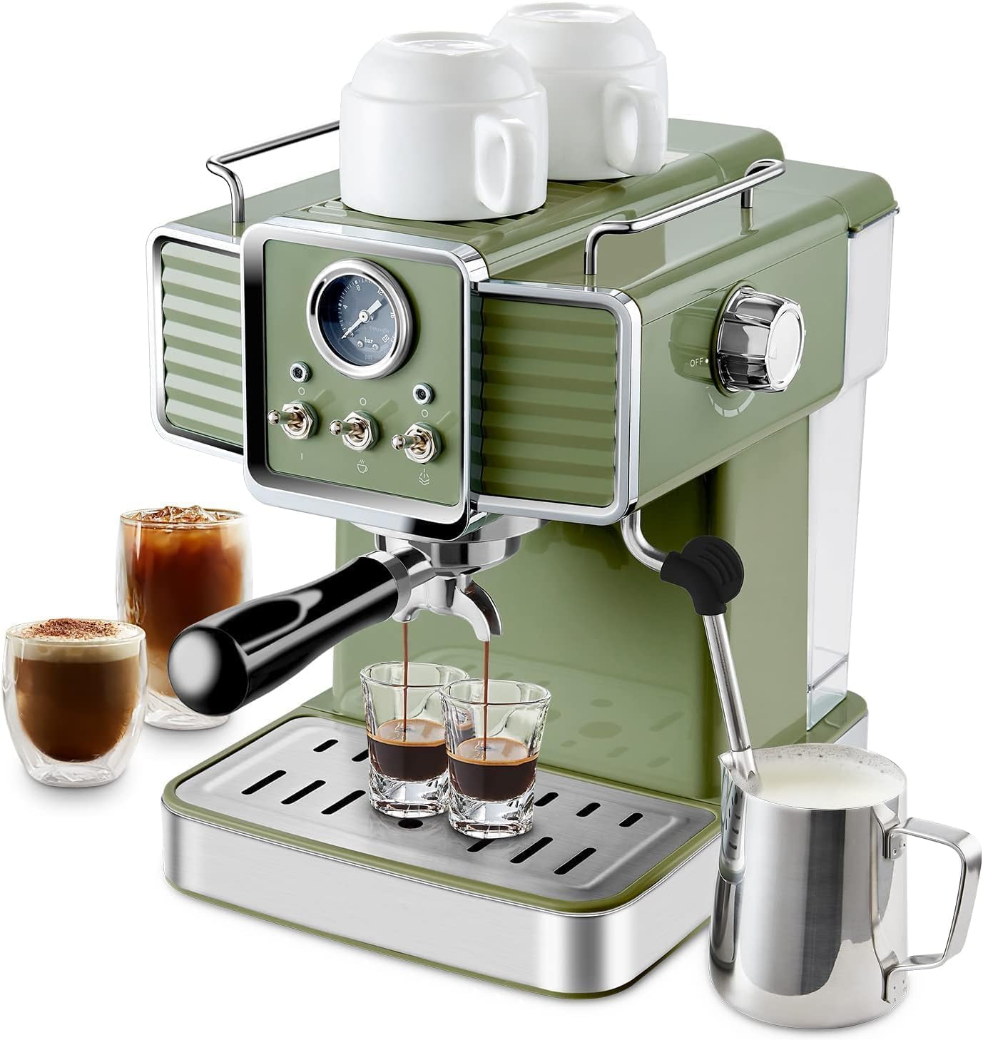 15 Bar Espresso Coffee Machine with Milk Frother Steam Wand, 54 Oz Removable Water Tank G370517