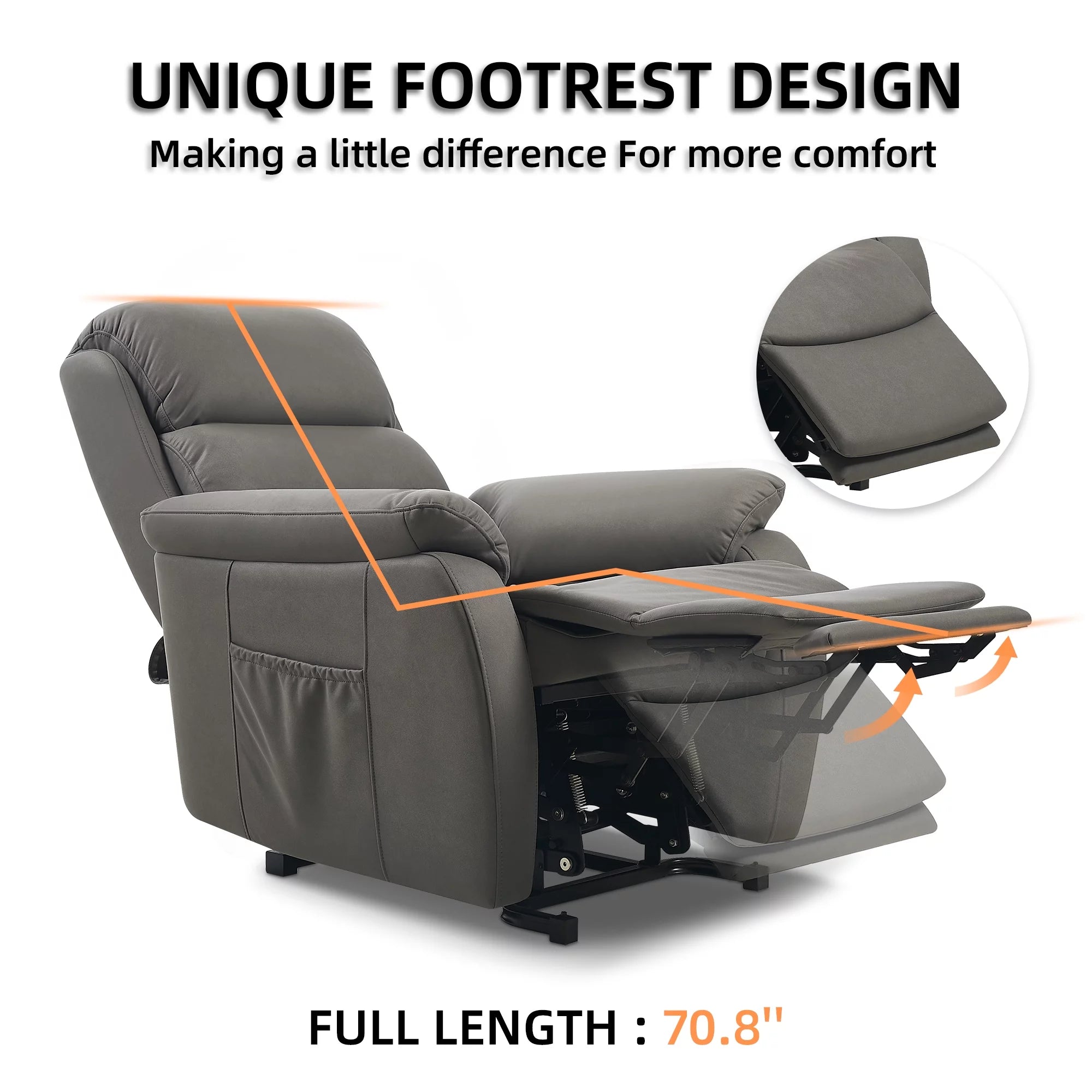 Large Power Lift Recliner with Massage and Heat, Fabric (Darkgrey) T5438