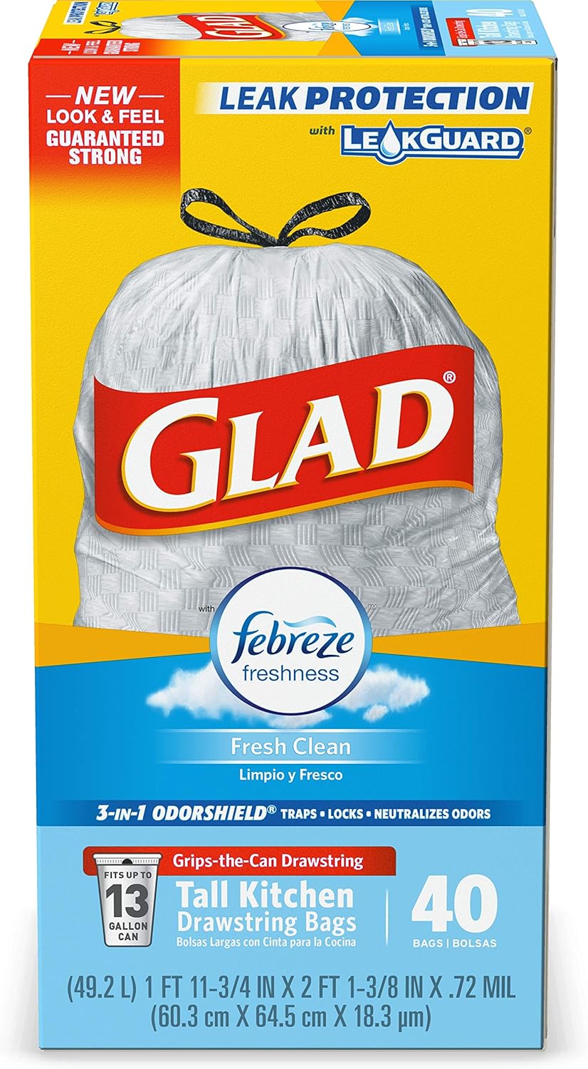 13 Gal Tall Kitchen Drawstring Garbage Bags, 40 Ct N605718