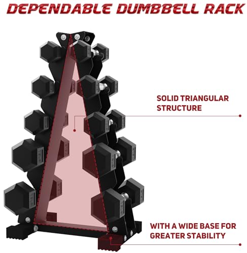 Rubber Coated Hex Dumbbell Set with Storage Rack B843