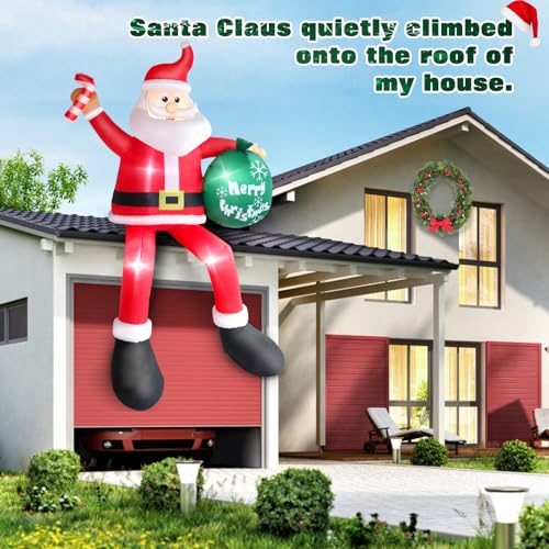7 FT Christmas Inflatable Santa Claus with Green Gift Bag Built-in LED Lights V16053