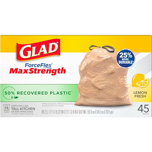 45 Count 13 Gallon Tall Kitchen Drawstring Garbage Bags V547