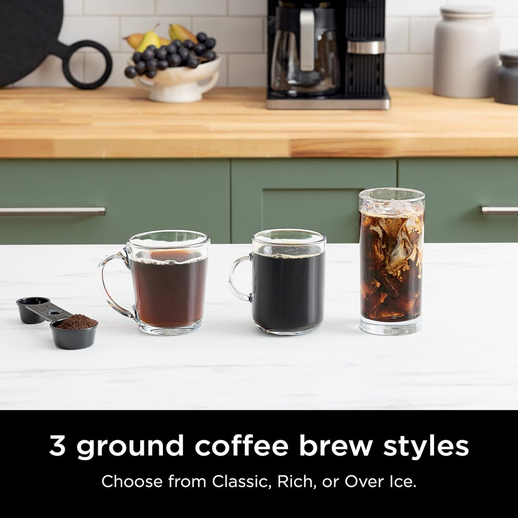 Black and Stainless Steel Espresso & Coffee System, 12-Cup Carafe, Built-in Frother D322402
