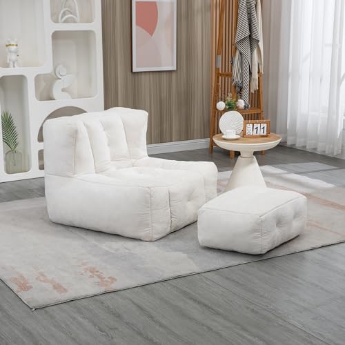 Blue Fluffy Bean Bag Chair with Memory Foam and Ottoman I691