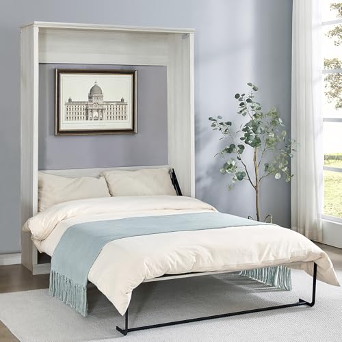 Rustic White Queen Size Solid Wood Murphy Bed V95838