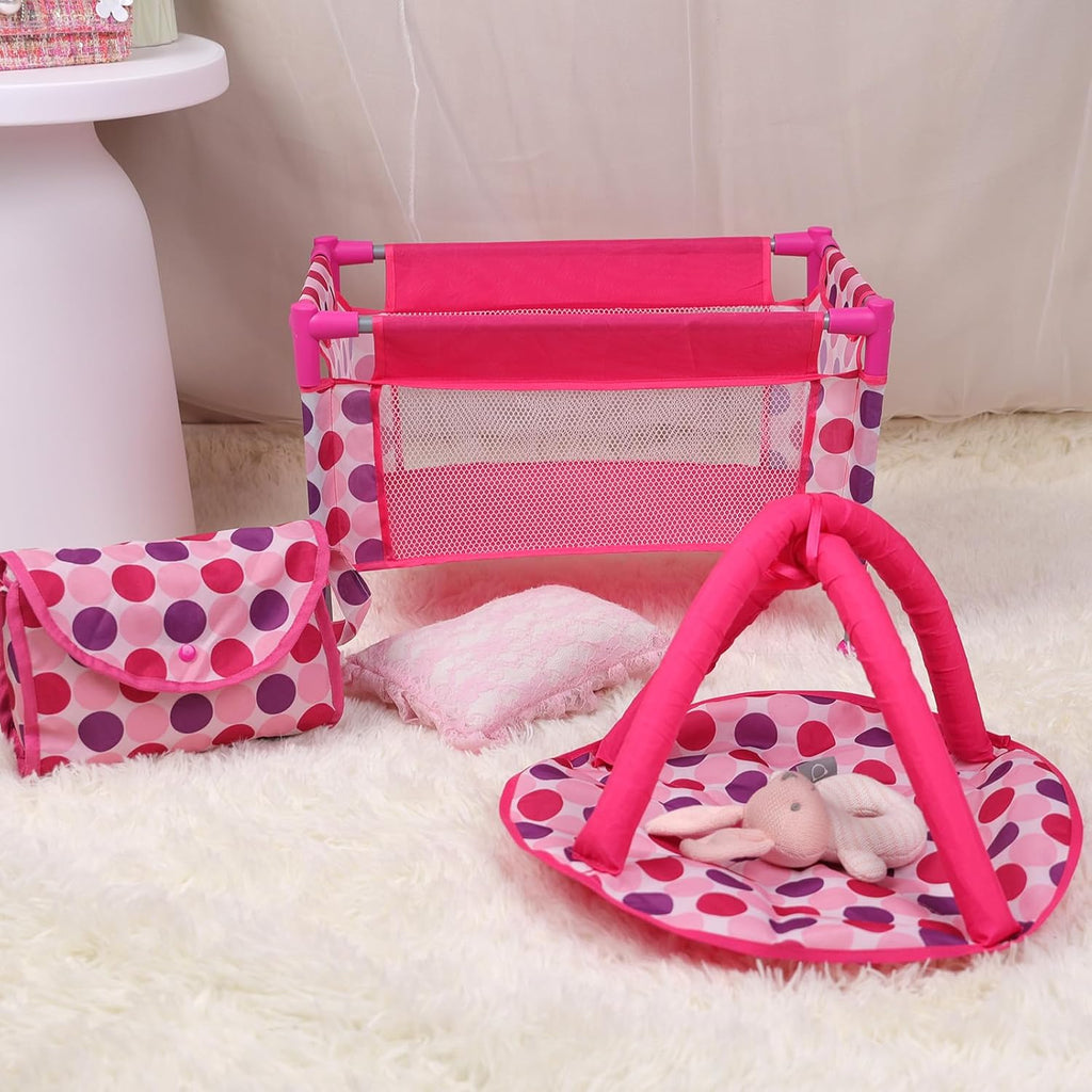 5 Pcs Reborn Baby Doll Accessories Play Set with Baby Doll Stroller, Baby Doll Crib, Play Mat, Diaper Bag, Activity Mat P2409