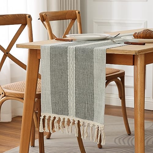 Brown 36 inches Linen Table Runner with Tassel W285532