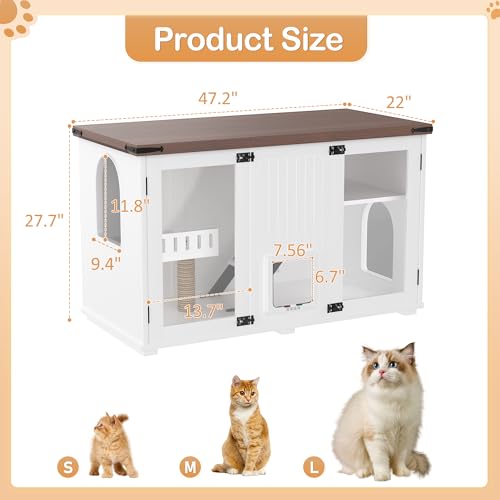 White Multi-Functional Cat Litter Box Enclosure with Smart Door & LED Light W393584