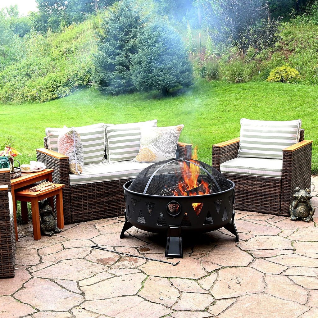 25-Inch Steel Wood-Burning Fire Pit with Poker and Spark Screen S116731