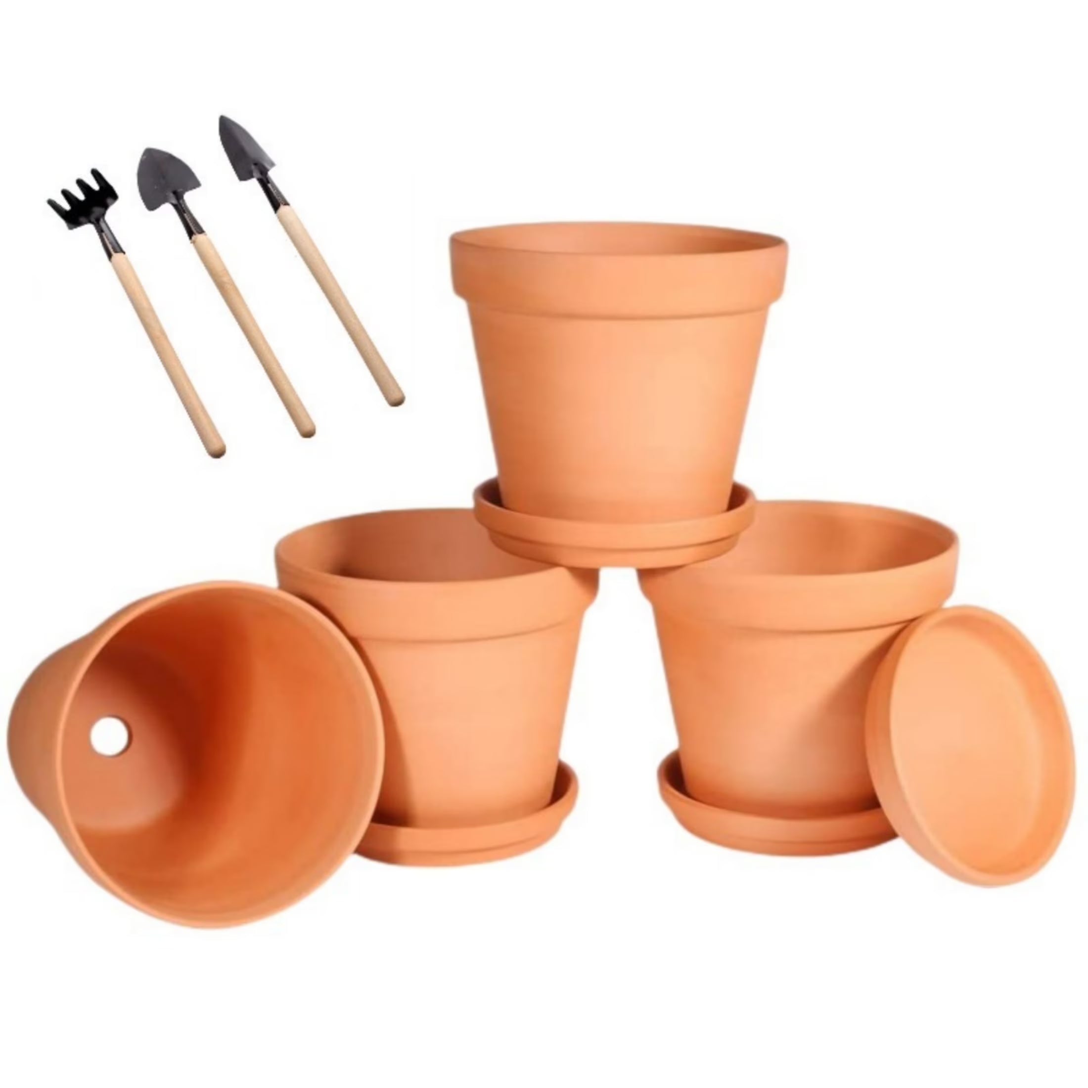 4 Pack 3 Inch Terracotta Pots with Saucer M195292