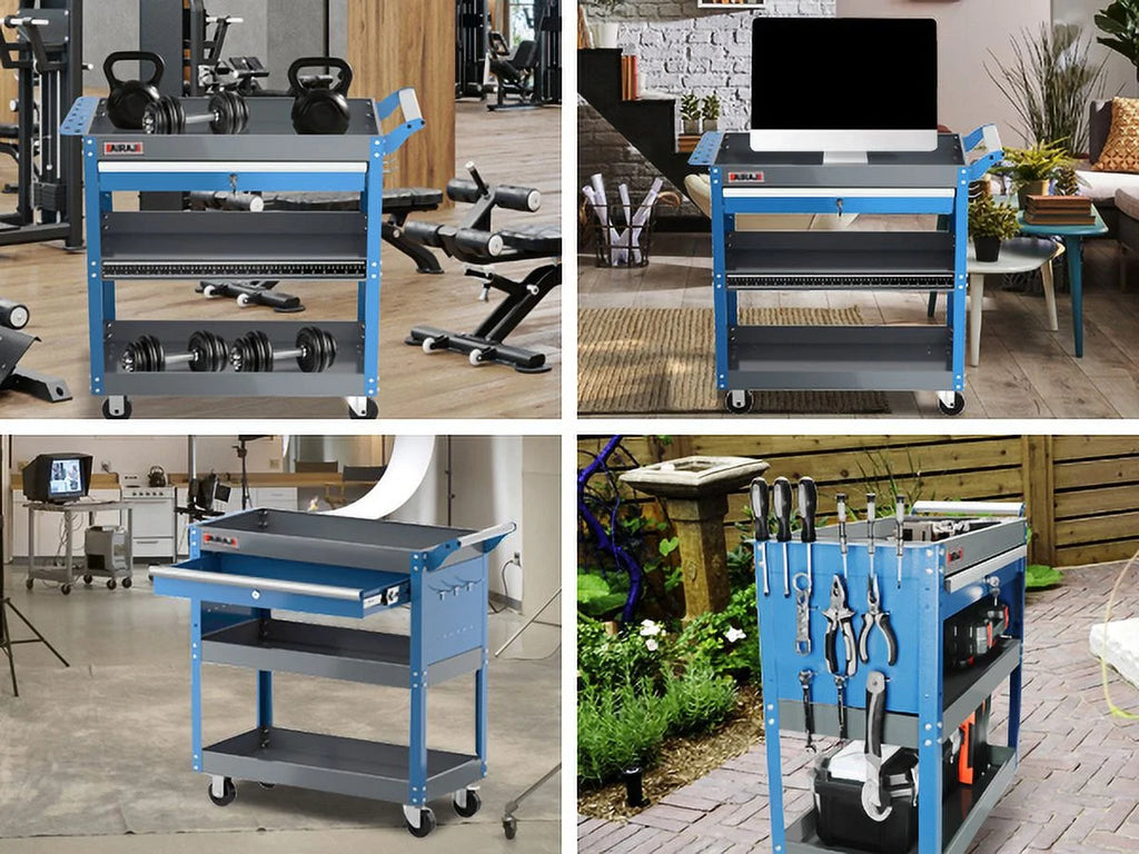 Tool Trolley with Hook, Non-slip Pearl Set, Ergonomic Handles, Rubber Brake Wheels K557