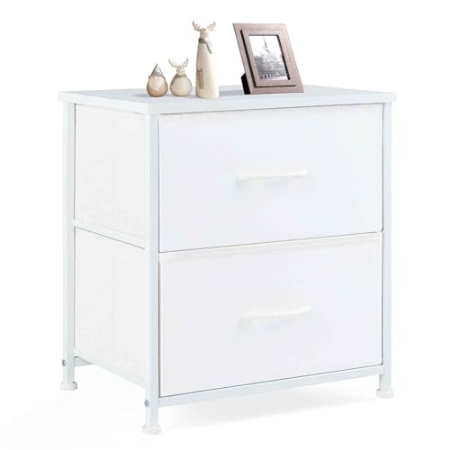 Nightstand with 2 Storage Drawers, Wooden Top Fabric Cabinet X13741