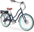 7-Speed Step Through Electric Beach Cruiser Bike, 250 Watt Motor, 26 Inch Wheels, Navy C20403