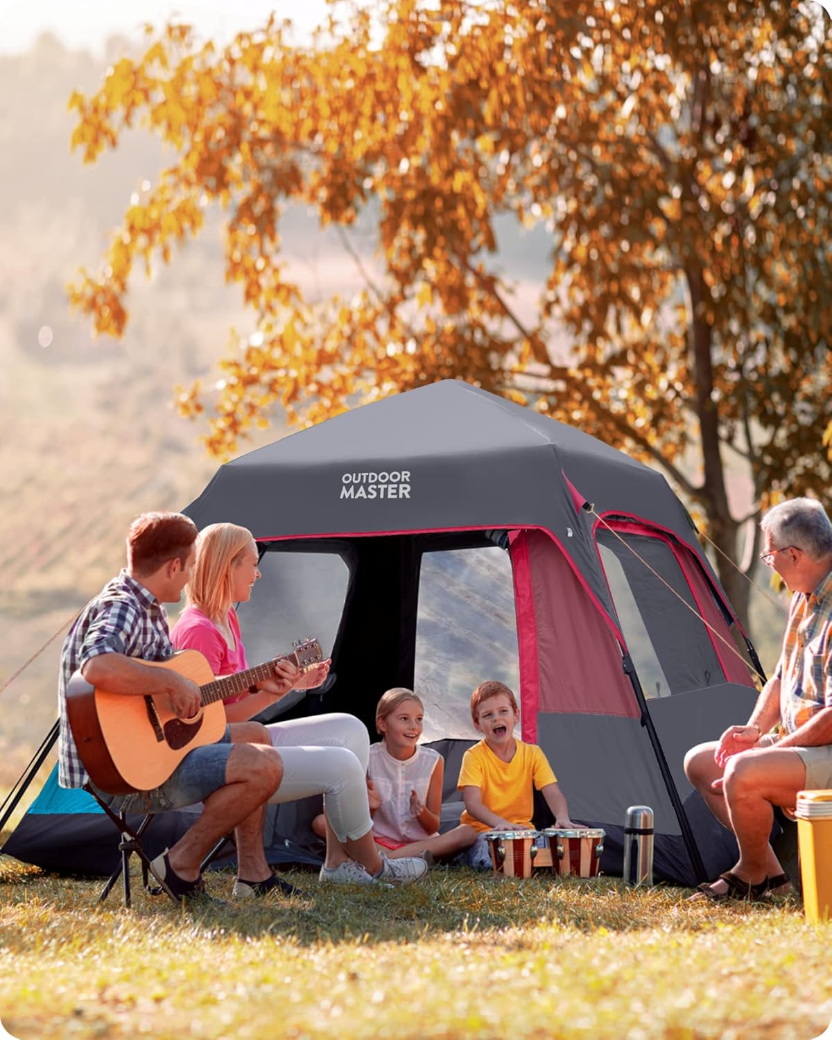 6 Person Pop Up Camping Tent - Black Red N377976