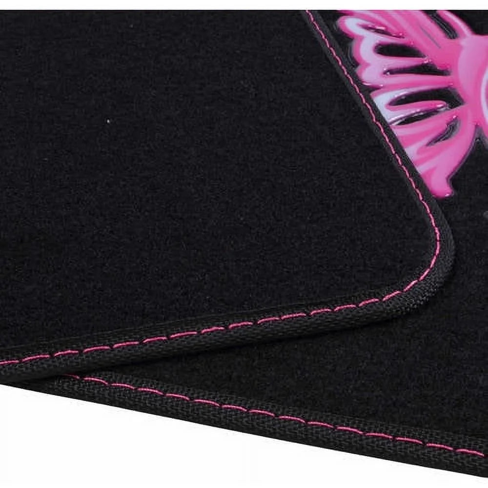Pink Butterfly Design Carpet Car Floor Mats Full Set with Rubber Backing W424