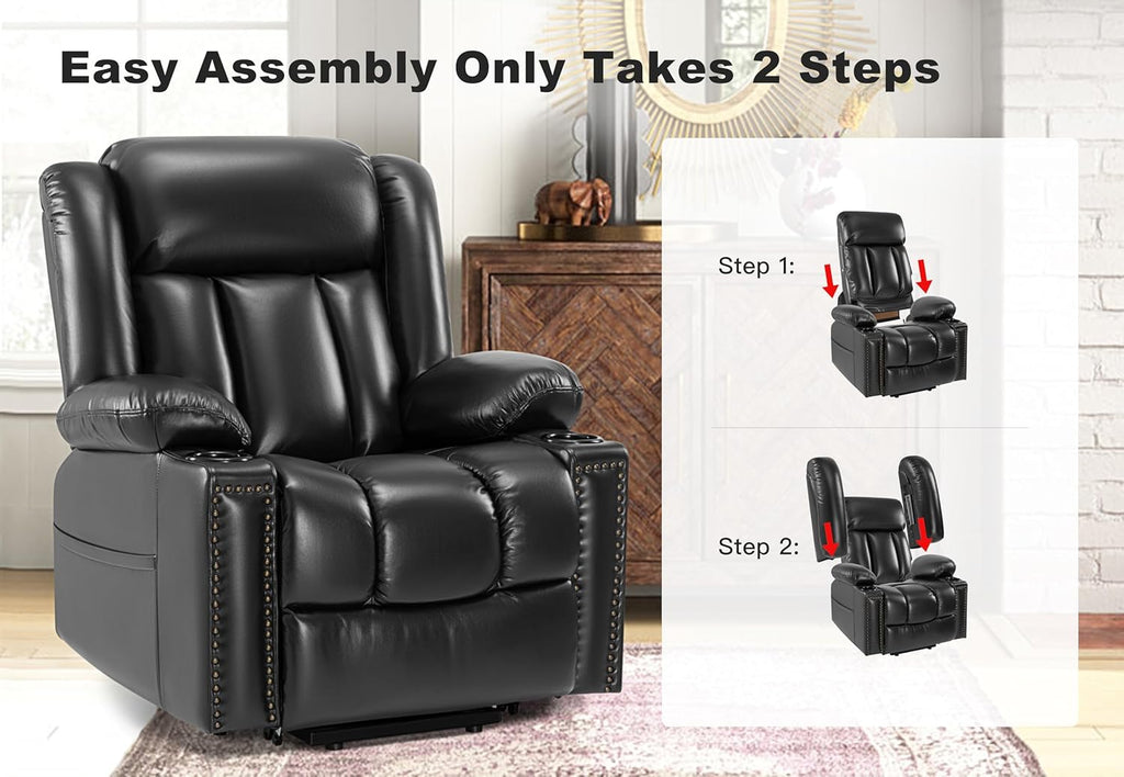 Black Dual Motor Power Lift Chair Recliner with Heat and Massage T493