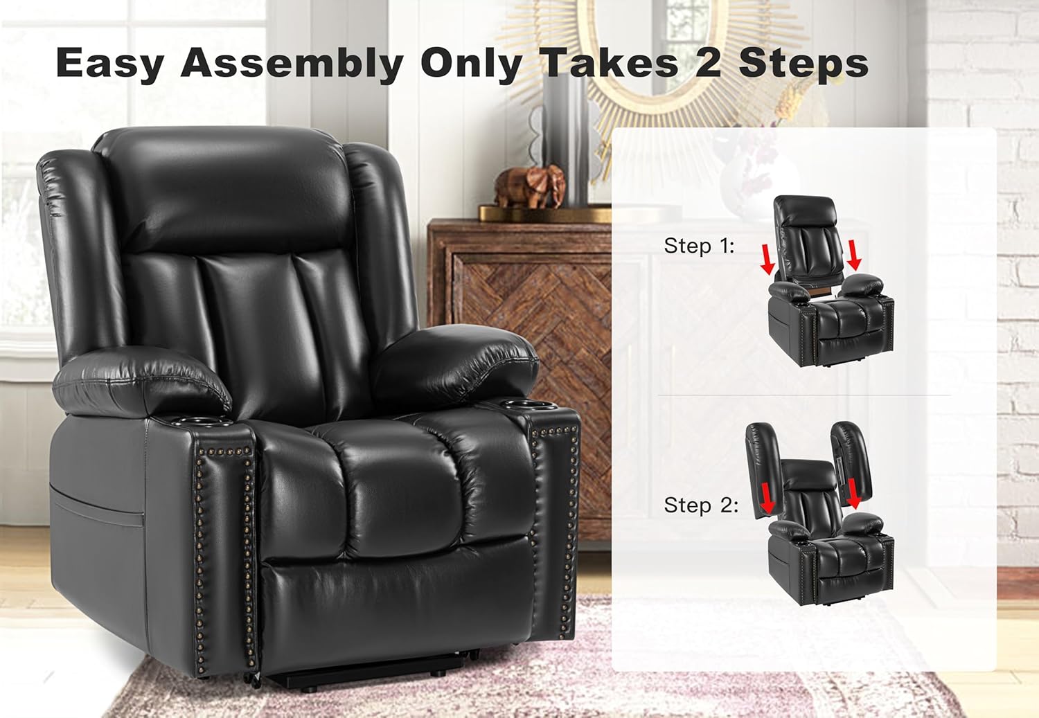 Black Dual Motor Power Lift Chair Recliner with Heat and Massage T493