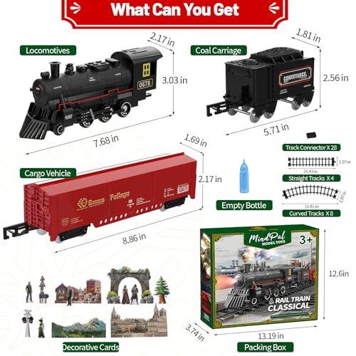 Electric Train Set with Smoke, Lights & Sound, Steam Locomotives, Cars and Tracks P3798