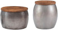 2-Piece Metal Drum Table and Side Table in Silver I999325